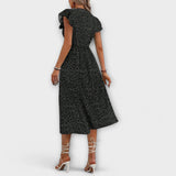 Schickes rotes Polka-Dot-Midikleid mit Knopfleiste