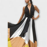 Nava - Schwarz-cremes Maxikleid mit Farbblock