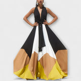 Nava - Schwarz-cremes Maxikleid mit Farbblock