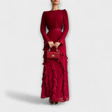 Fallon - Schwarzes Maxikleid mit 3D-Rüschen
