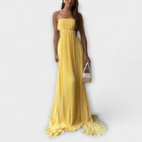 Mireille - Schwarzes plissiertes Maxikleid mit Cut-Out