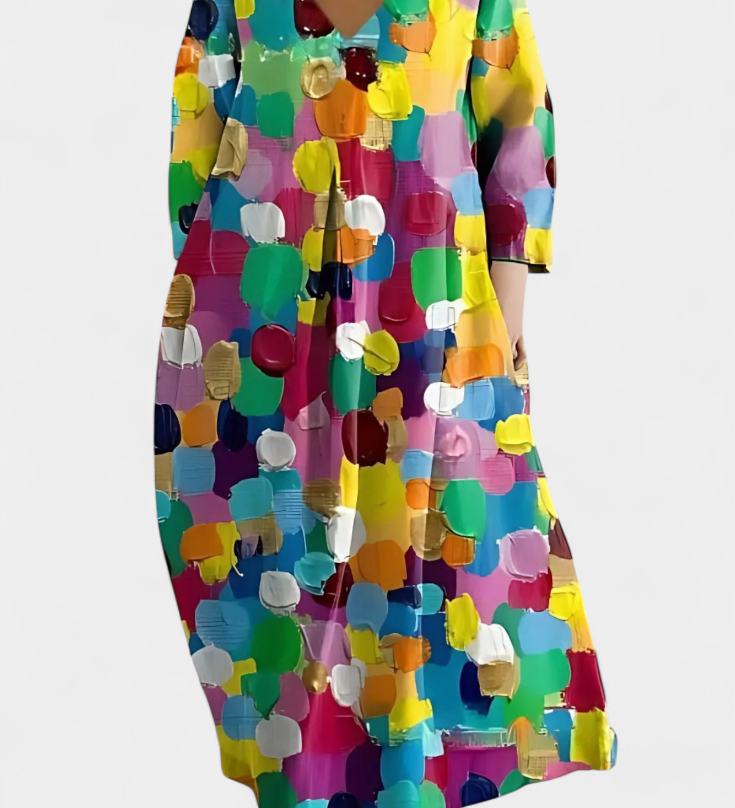 Ana - Buntes fliessendes Kleid mit Aquarellmuster
