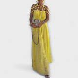 Briar - Beiges Maxikleid mit drapierten Zöpfen