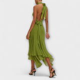 Elodie - Grünes asymmetrisches Maxikleid