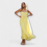 Celine - Gelbes Maxikleid mit Rüschensäumen