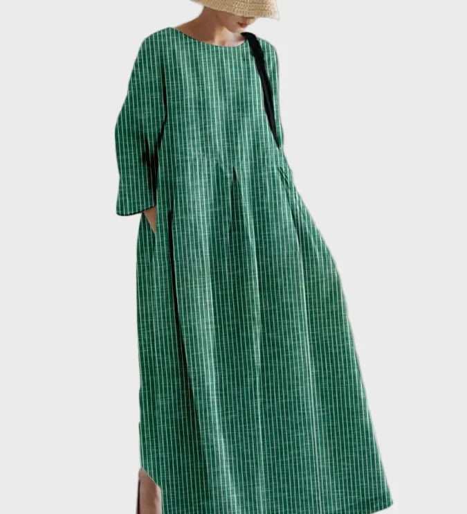 Rostrotes Streifen-Leinenkleid