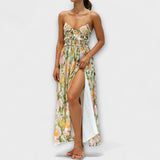 Annalise - Buntes bedrucktes Maxikleid mit Schlitz