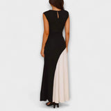 Isabel - Schwarz-cremes Maxikleid mit Farbblock