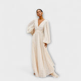 Elsa - Cremefarbenes Maxikleid mit Stickerei