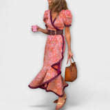 Elegantes rosa Maxikleid mit kurzen Ärmeln