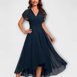 Christina - Dunkelblaues A-Linien-Kleid mit V-Ausschnitt