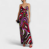 Daphne - Buntes Maxikleid im Marmor-Druck