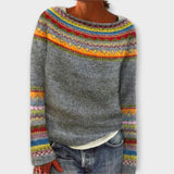Suzu - Grauer Vintage-Pullover mit buntem Norweger-Muster