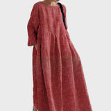 Rostrotes Streifen-Leinenkleid