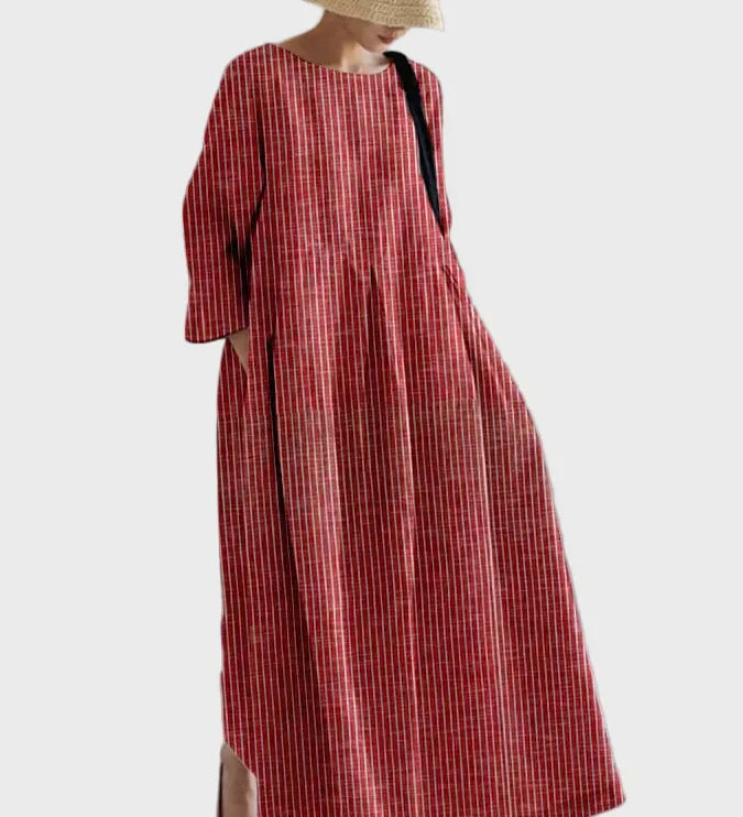 Rostrotes Streifen-Leinenkleid
