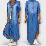 Lea - Blaues Denim-Look-Kleid mit Seitenschlitz