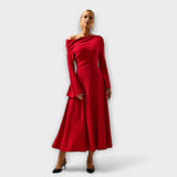 Willa - Rotes Off-Shoulder-Midikleid mit Ballärmeln