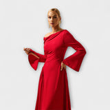 Willa - Rotes Off-Shoulder-Midikleid mit Ballärmeln
