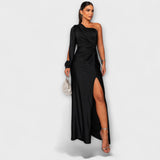 Elisa - Petrolfarbenes One-Shoulder-Kleid mit Raffung