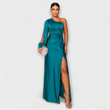 Elisa - Petrolfarbenes One-Shoulder-Kleid mit Raffung