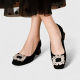 Juliane - Samt-Ballerinas mit Schmuckschnalle