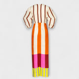 Kaya - Buntes Maxikleid mit Farbblock und Puffärmeln