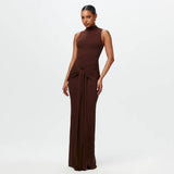 Calista - Braunes geknotetes Chiffon-Maxikleid