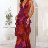 Marina - Rotes elegantes Langkleid mit Blüten