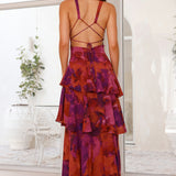 Marina - Rotes elegantes Langkleid mit Blüten