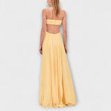 Mireille - Schwarzes plissiertes Maxikleid mit Cut-Out