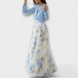 Harper - Hellblaues Blumen-Maxikleid