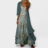 Mara - Graugrünes Maxikleid mit Jacke (2-teiliges Set)