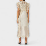 Mira - Cremefarbenes Organza-Maxikleid mit Spitze