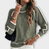 Christine - Olivgrüner Pullover mit Kontraststreifen