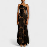 Sara - Schwarzes Maxikleid mit floralem Muster