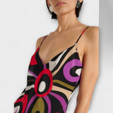 Daphne - Buntes Maxikleid im Marmor-Druck
