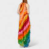 Iris - Regenbogenfarbenes Rüschen-Maxikleid