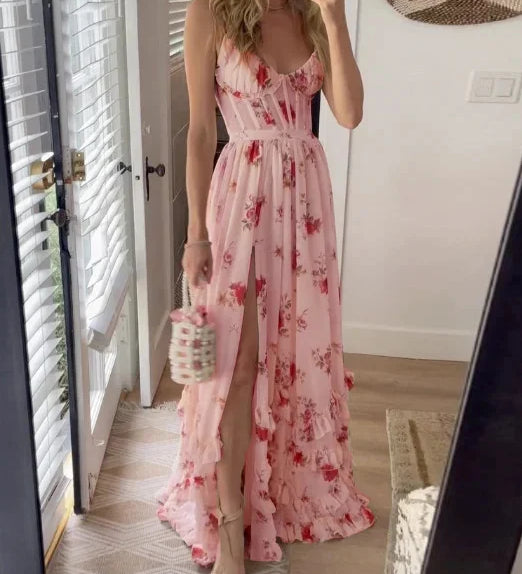 Sónia - Weisses Midikleid mit floralem Muster