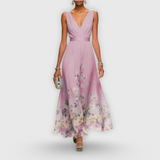 Cíntia - Hellblaues Sommerkleid mit Blütensaum