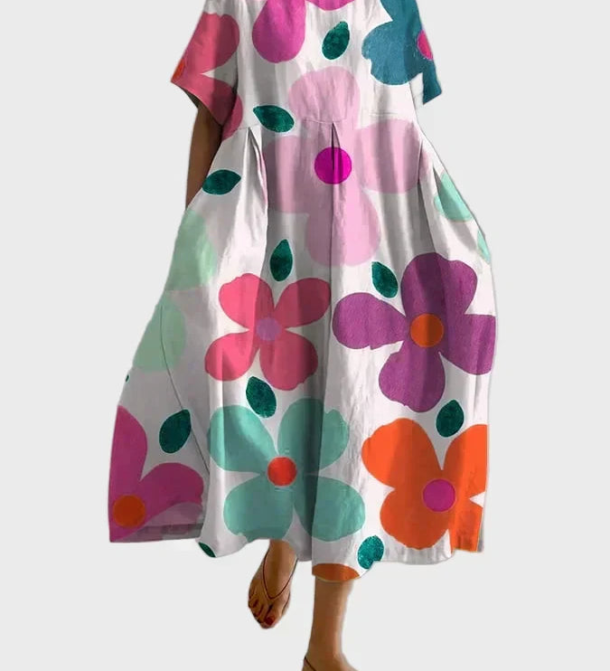 Limettengrünes Kleid mit Blumenmuster