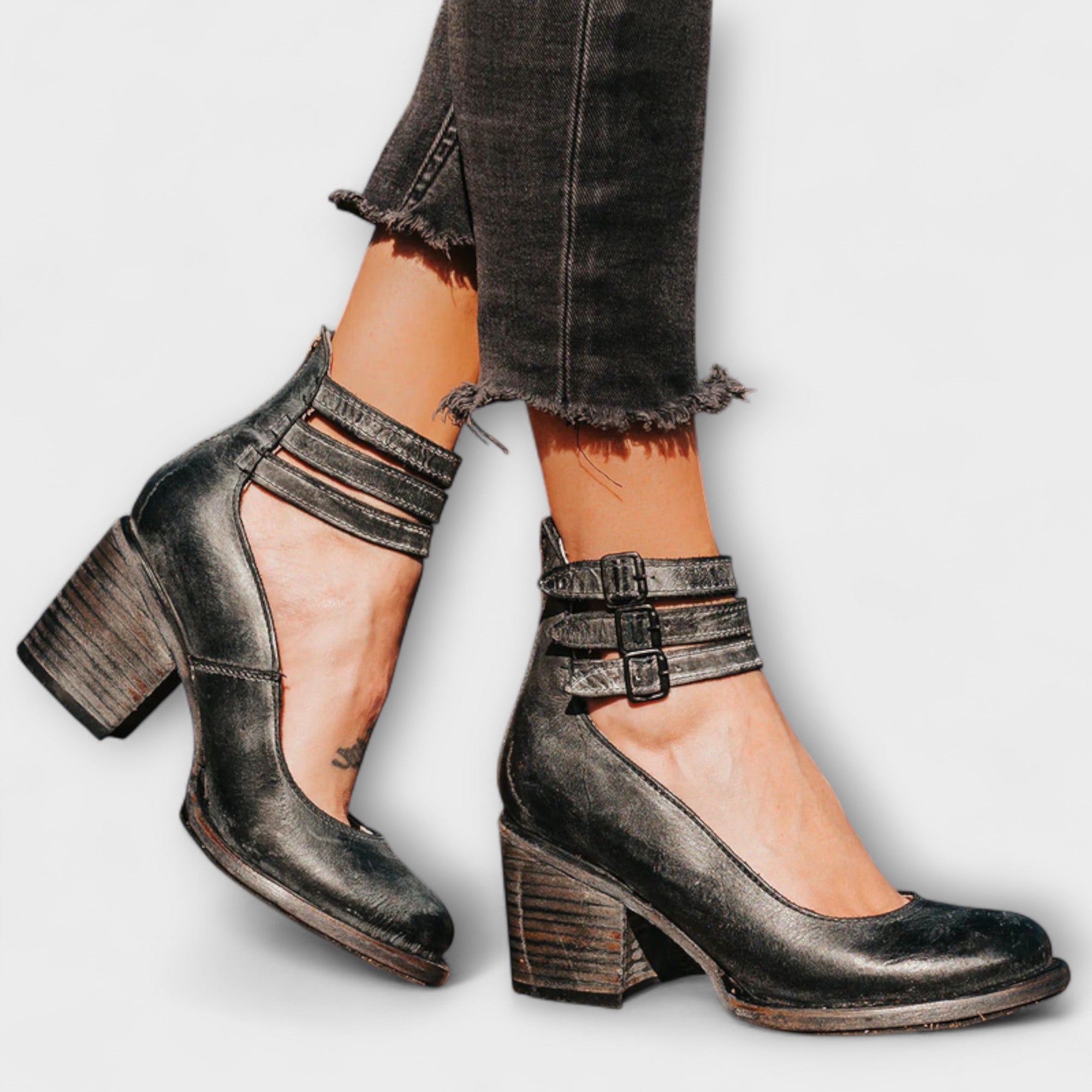 Marga - Lederstiefelette mit Drei Riemen