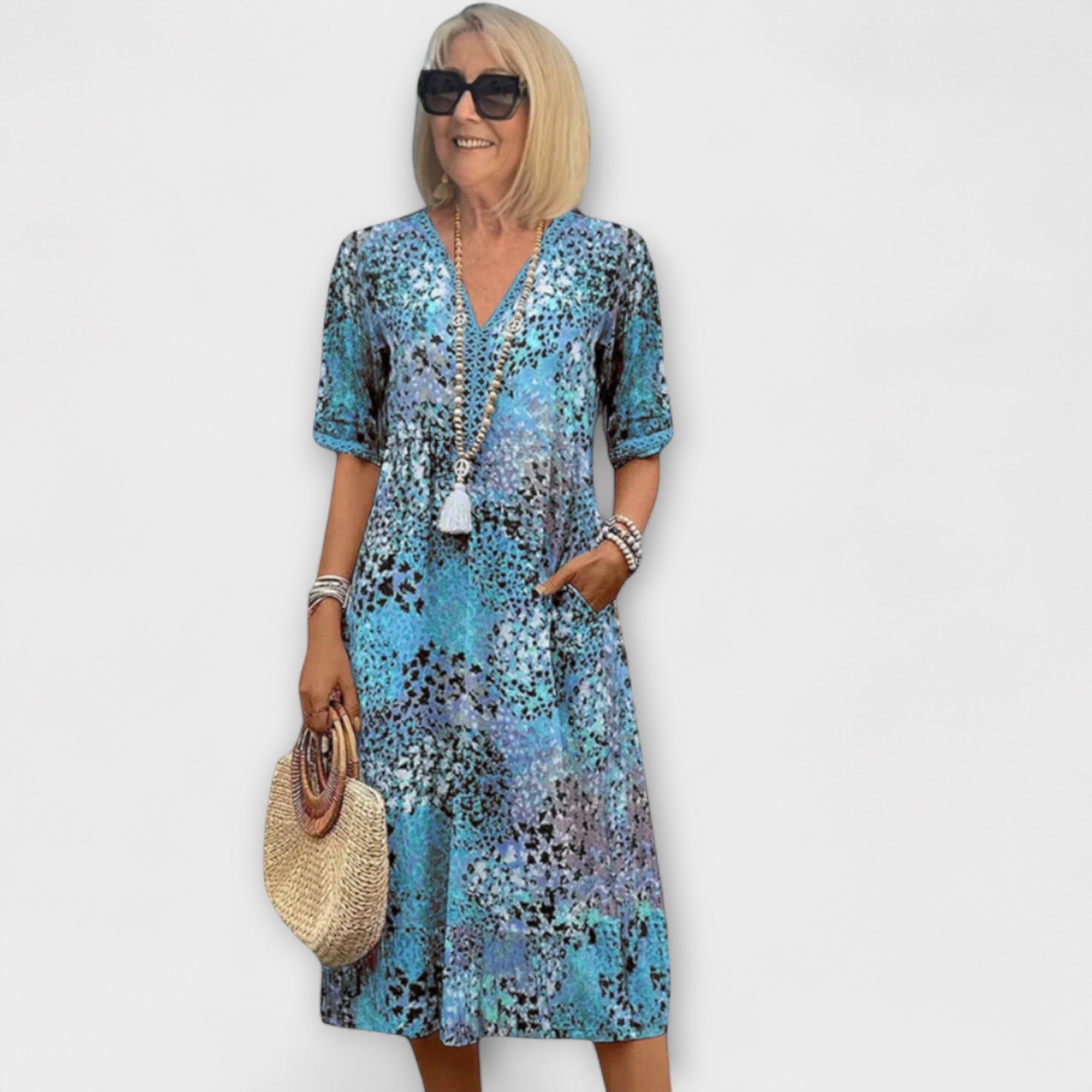Maja - Braunes Sommerkleid mit Blütenmuster