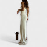 Minna - Cremefarbenes ärmelloses Cut-Out-Maxikleid