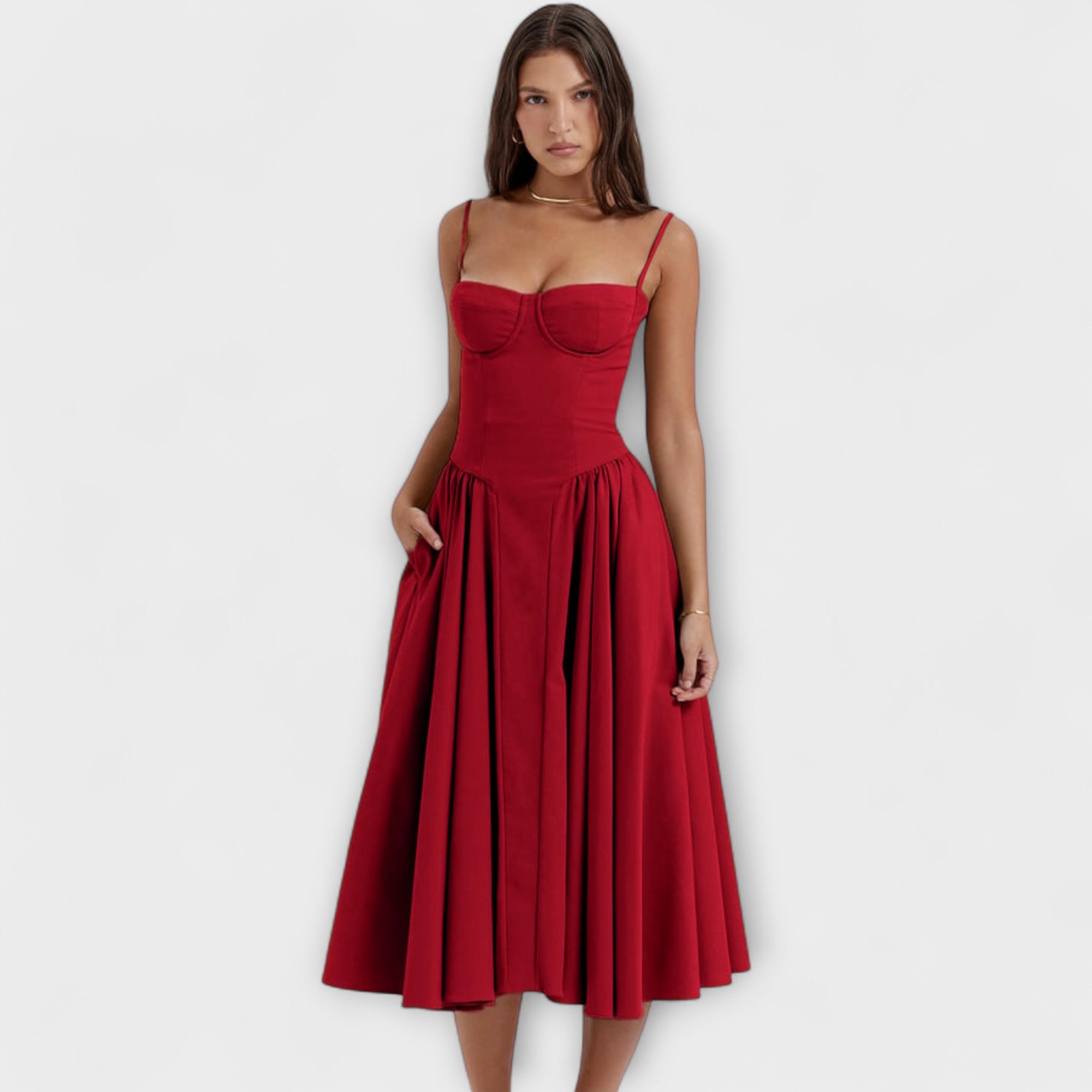 Rosalie - Salbeigrünes ärmelloses Korsettkleid