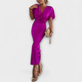 Sable - Schwarzes Satin-Maxikleid mit Knotendetail