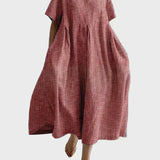 Altrosa Streifen-Leinenkleid