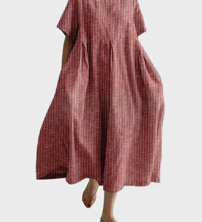 Altrosa Streifen-Leinenkleid