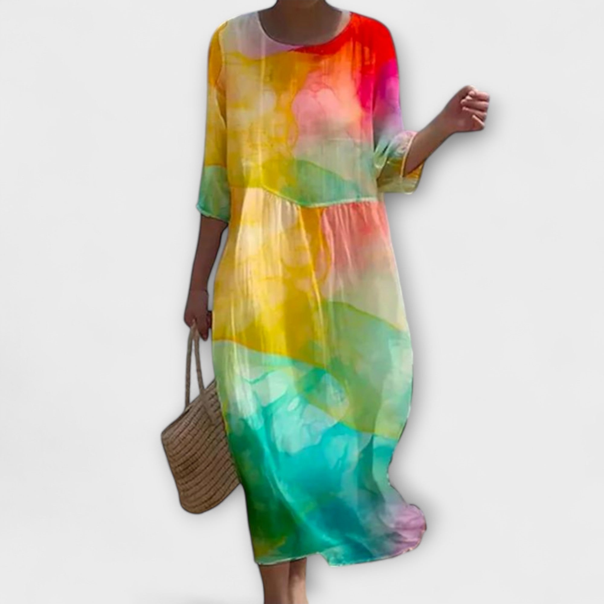 Miranda - Mintgrünes Midikleid mit Rosenmuster