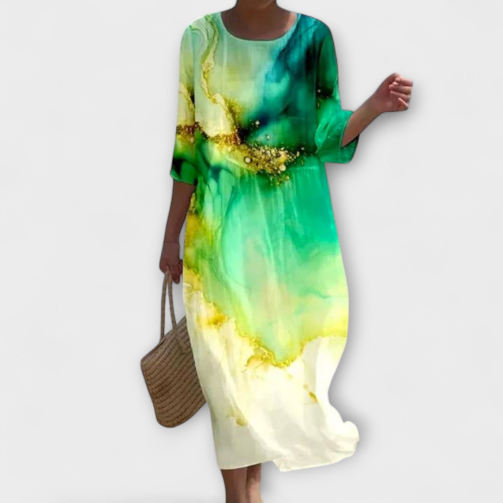 Miranda - Mintgrünes Midikleid mit Rosenmuster