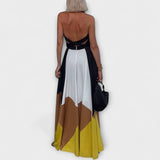 Nava - Schwarz-cremes Maxikleid mit Farbblock